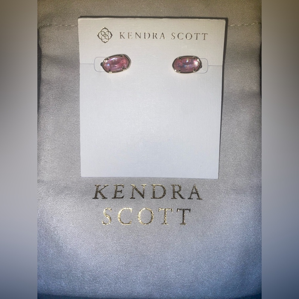 BNWT Kendra Scott Grayson Stone Stud Earrings Gold/Pink Iridescent MOP $65